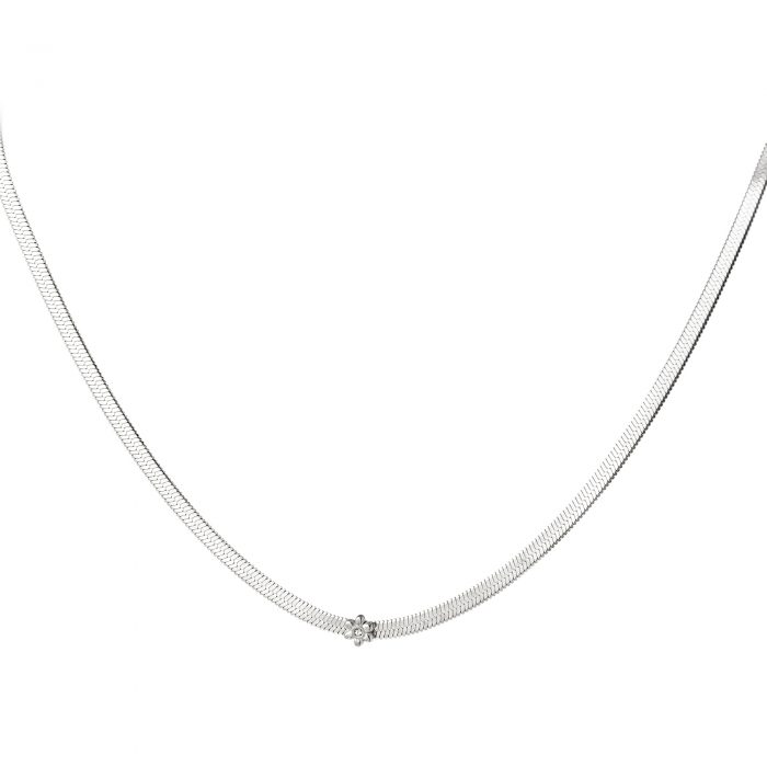Edelstalen ketting met bloemetje en zirkonia in 2 kleuren - Afbeelding 3