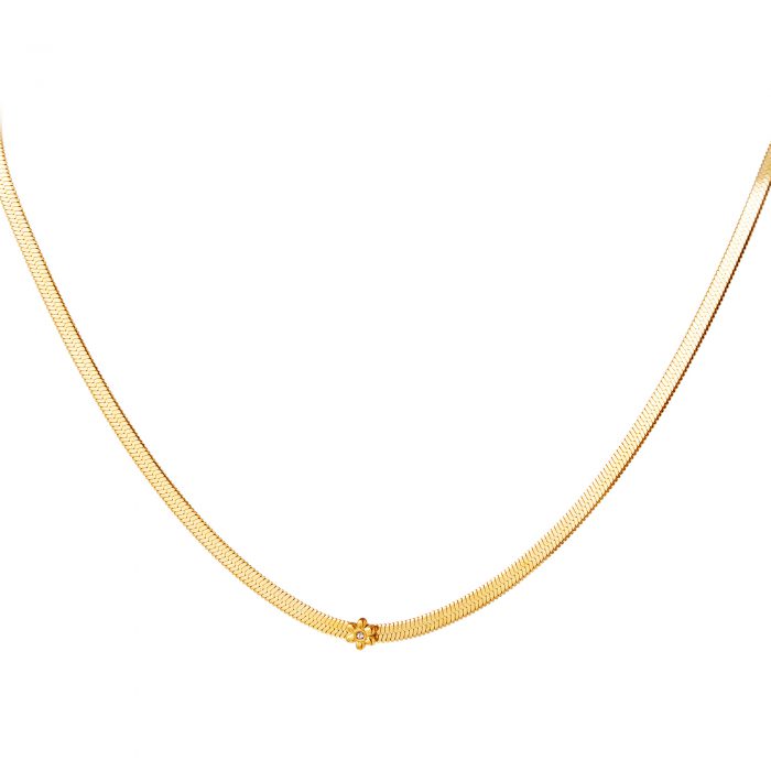 Edelstalen ketting met bloemetje en zirkonia in 2 kleuren - Afbeelding 4